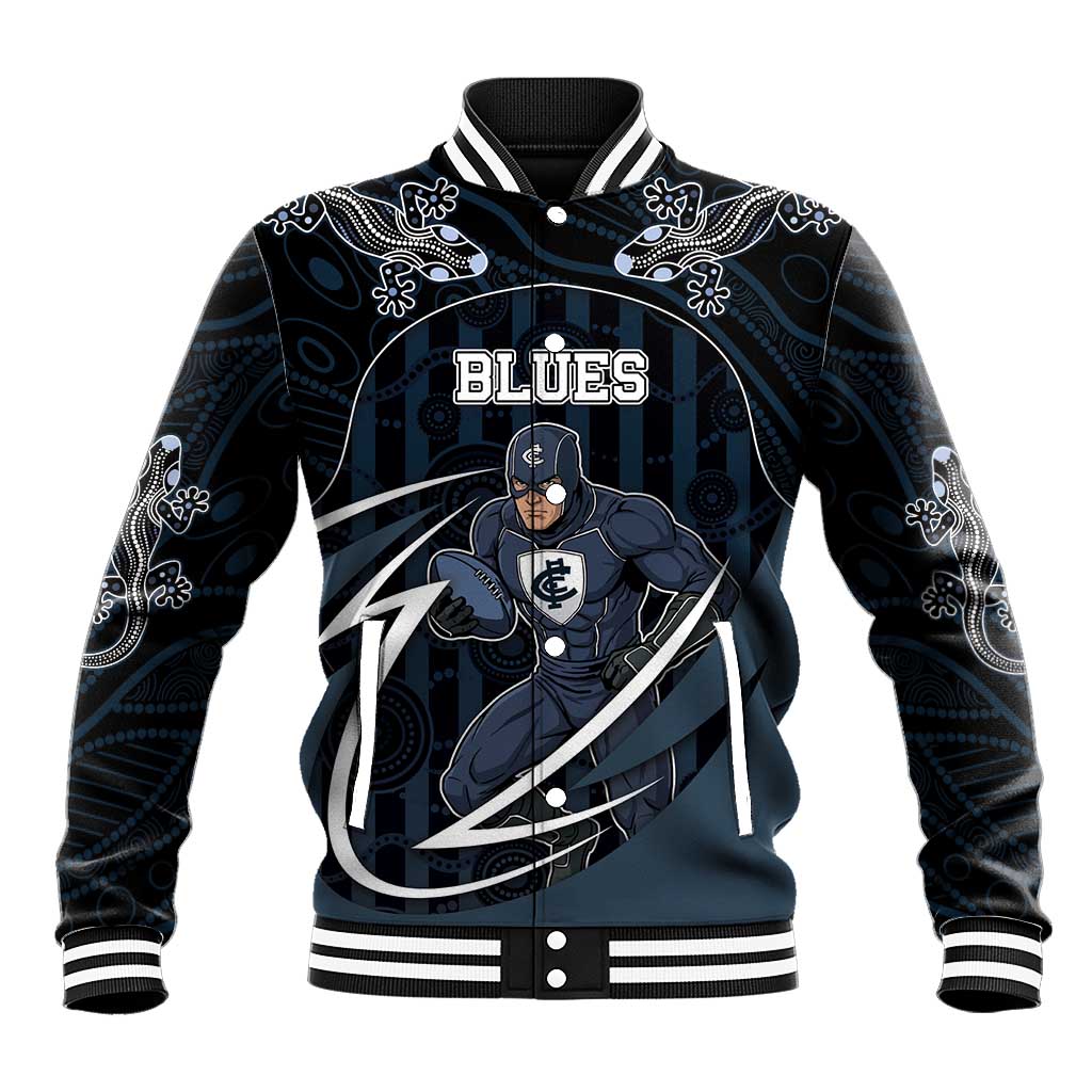 Custom Carlton Navy Baseball Jacket Captain With Aboriginal Art