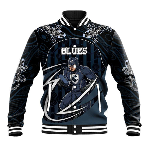 Custom Carlton Navy Baseball Jacket Captain With Aboriginal Art