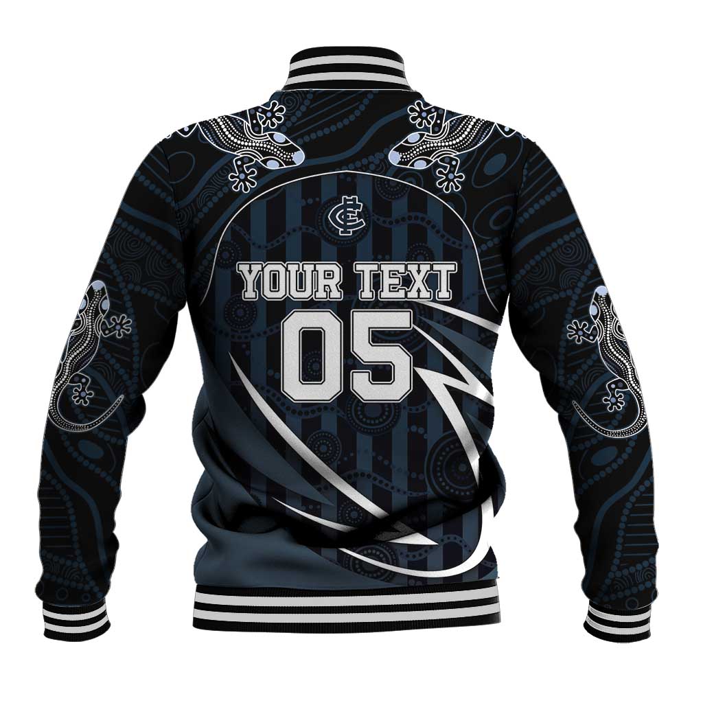 Custom Carlton Navy Baseball Jacket Captain With Aboriginal Art