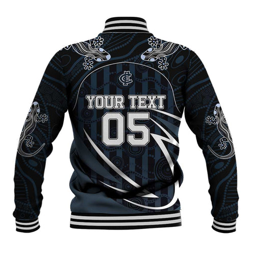 Custom Carlton Navy Baseball Jacket Captain With Aboriginal Art