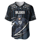 Custom Carlton Navy Baseball Jersey Captain With Aboriginal Art