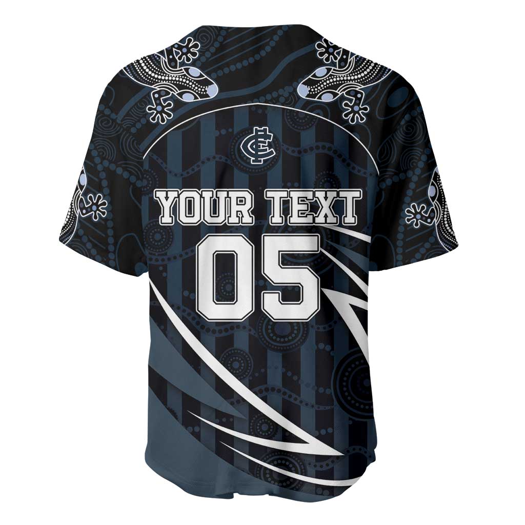 Custom Carlton Navy Baseball Jersey Captain With Aboriginal Art