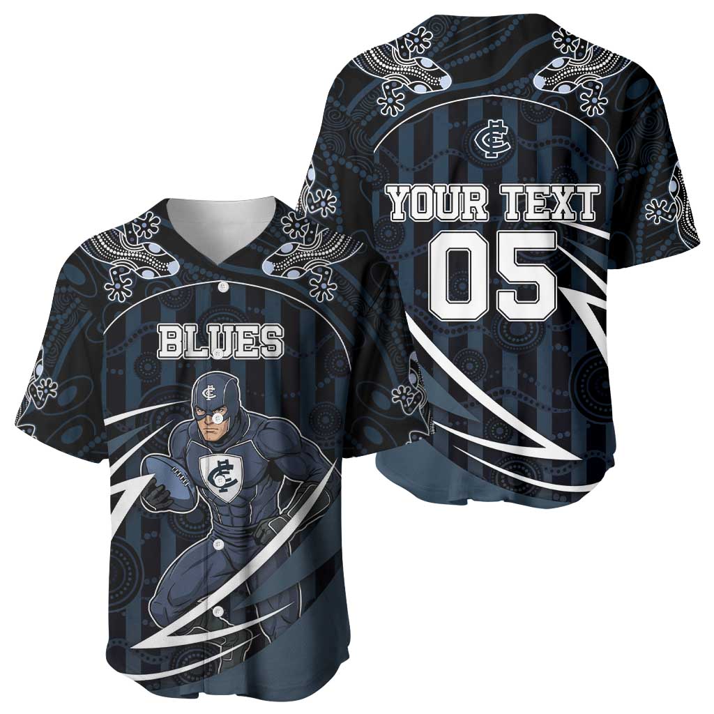 Custom Carlton Navy Baseball Jersey Captain With Aboriginal Art
