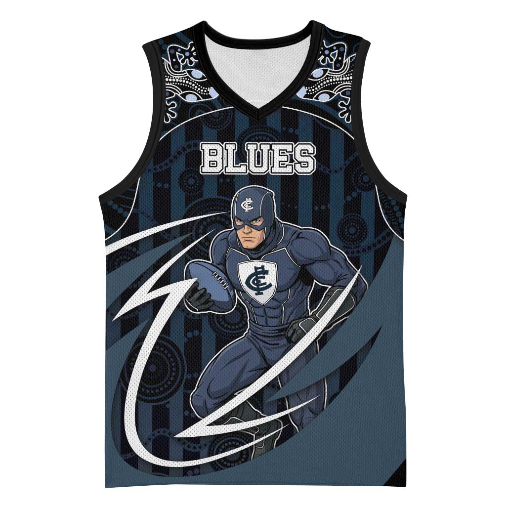 Custom Carlton Navy Basketball Jersey Captain With Aboriginal Art