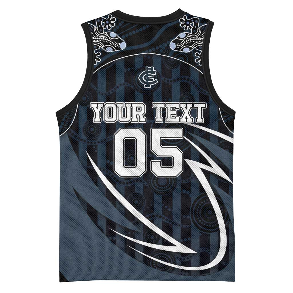Custom Carlton Navy Basketball Jersey Captain With Aboriginal Art