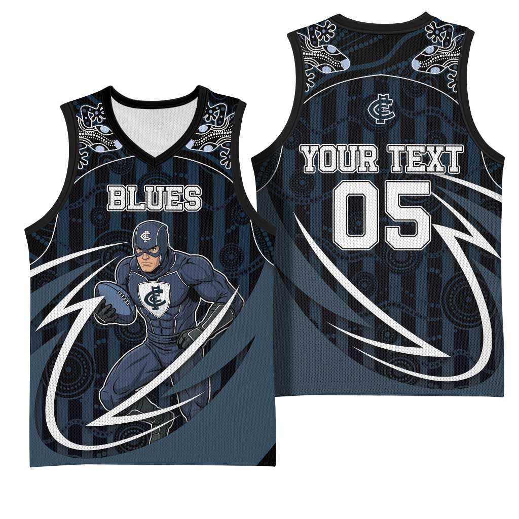 Custom Carlton Navy Basketball Jersey Captain With Aboriginal Art