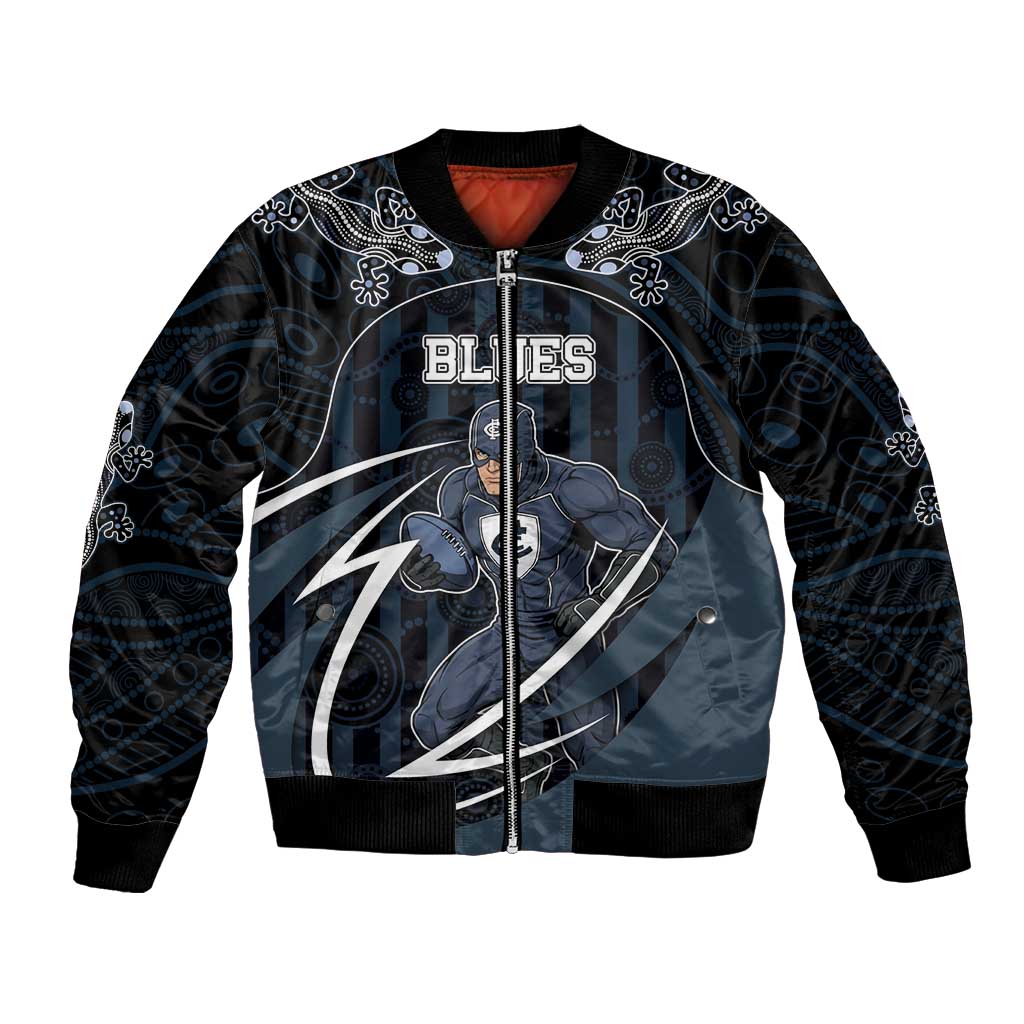 Custom Carlton Navy Bomber Jacket Captain With Aboriginal Art