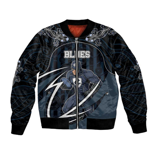 Custom Carlton Navy Bomber Jacket Captain With Aboriginal Art