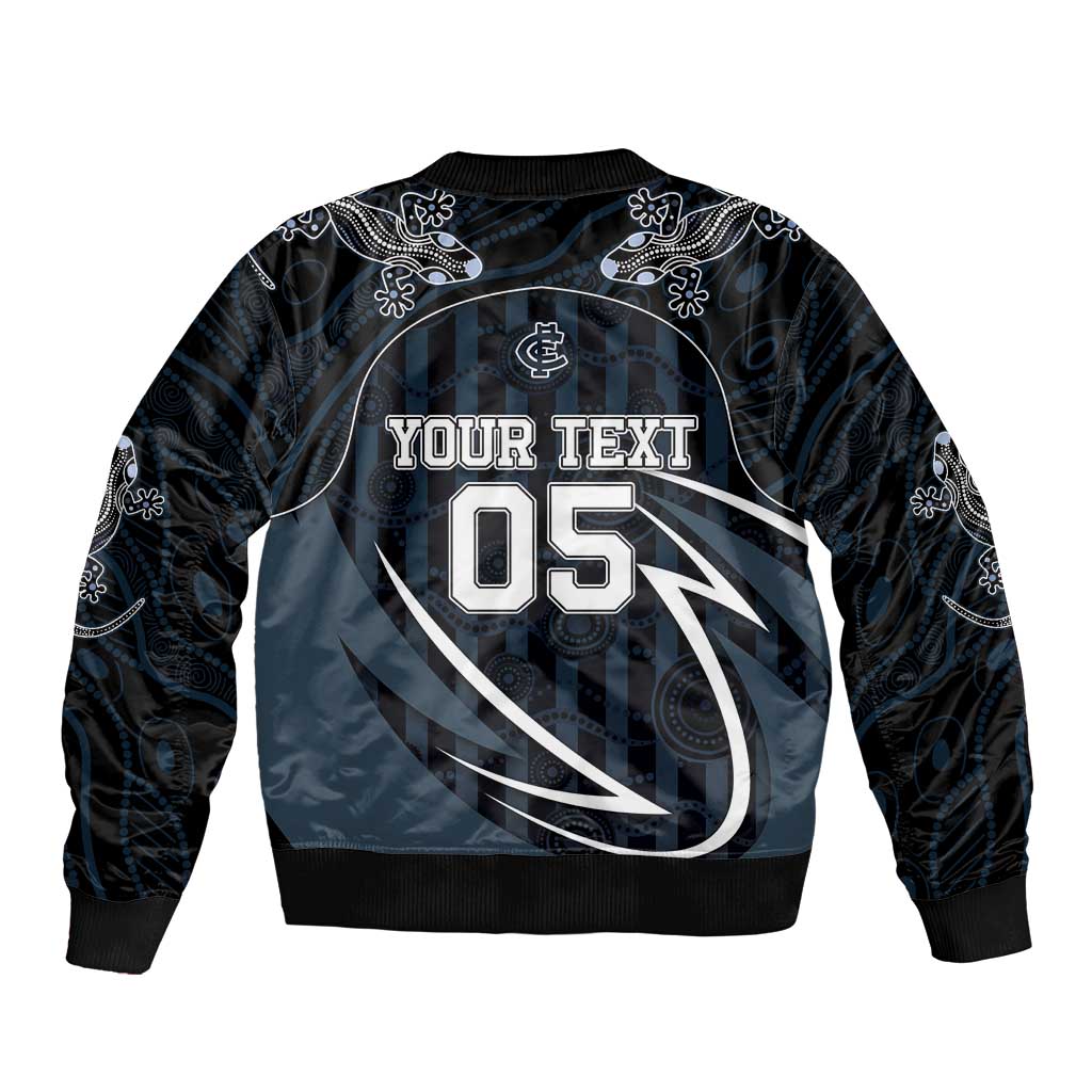 Custom Carlton Navy Bomber Jacket Captain With Aboriginal Art