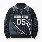 Custom Carlton Navy Bomber Puffer Jacket Captain With Aboriginal Art