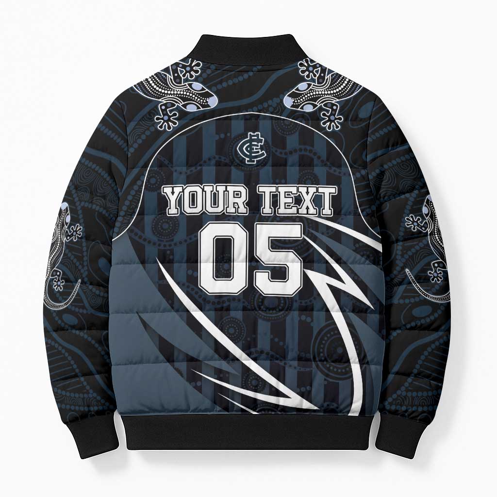Custom Carlton Navy Bomber Puffer Jacket Captain With Aboriginal Art