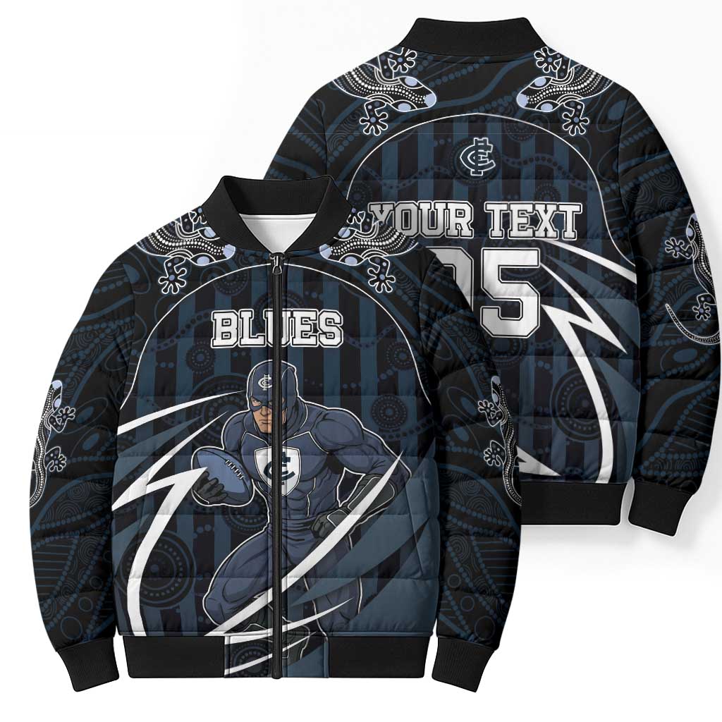 Custom Carlton Navy Bomber Puffer Jacket Captain With Aboriginal Art