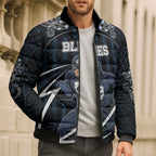 Custom Carlton Navy Bomber Puffer Jacket Captain With Aboriginal Art