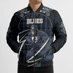 Custom Carlton Navy Bomber Puffer Jacket Captain With Aboriginal Art