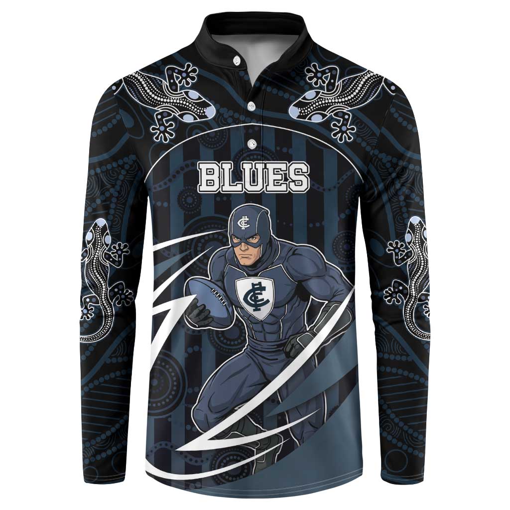 Custom Carlton Navy Button Sweatshirt Captain With Aboriginal Art