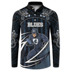 Custom Carlton Navy Button Sweatshirt Captain With Aboriginal Art
