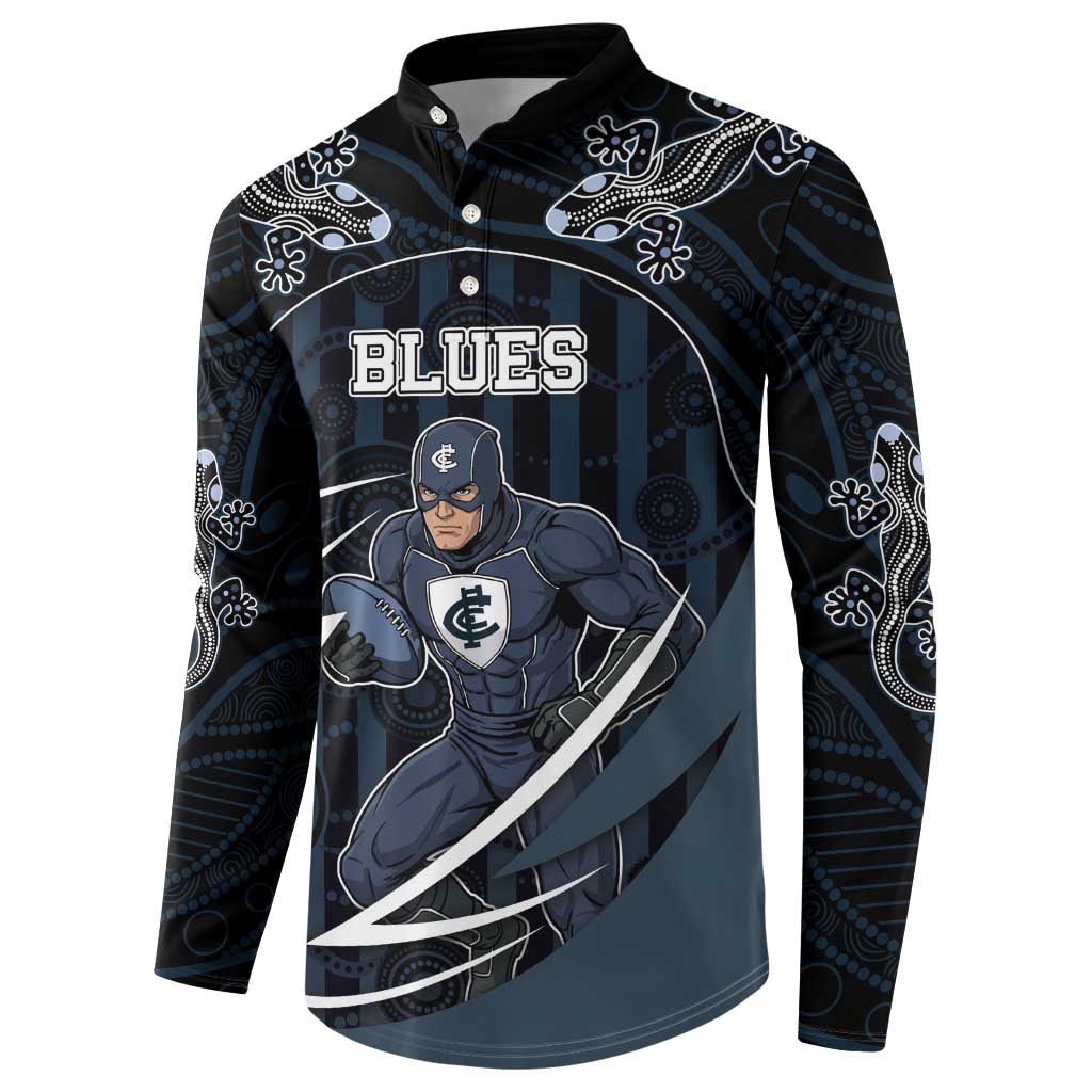 Custom Carlton Navy Button Sweatshirt Captain With Aboriginal Art