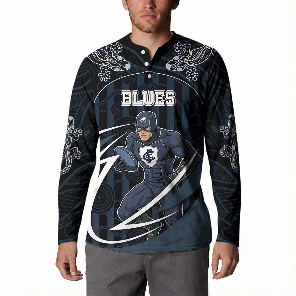 Custom Carlton Navy Button Sweatshirt Captain With Aboriginal Art