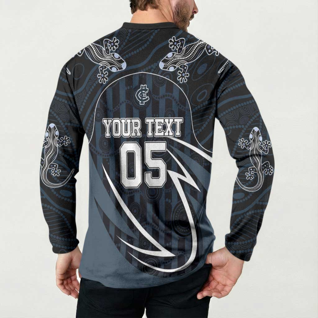 Custom Carlton Navy Button Sweatshirt Captain With Aboriginal Art