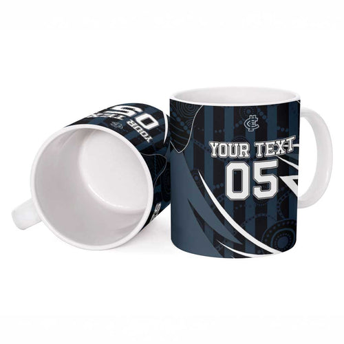 Custom Carlton Navy Ceramic Mug Captain With Aboriginal Art