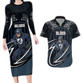 Custom Carlton Navy Couples Matching Long Sleeve Bodycon Dress and Hawaiian Shirt Captain With Aboriginal Art