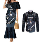 Custom Carlton Navy Couples Matching Mermaid Dress and Long Sleeve Button Shirt Captain With Aboriginal Art
