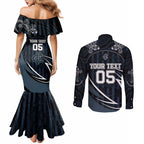 Custom Carlton Navy Couples Matching Mermaid Dress and Long Sleeve Button Shirt Captain With Aboriginal Art