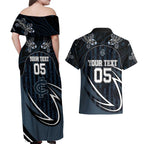 Custom Carlton Navy Couples Matching Off Shoulder Maxi Dress and Hawaiian Shirt Captain With Aboriginal Art