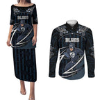 Custom Carlton Navy Couples Matching Puletasi and Long Sleeve Button Shirt Captain With Aboriginal Art