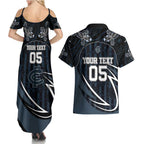 Custom Carlton Navy Couples Matching Summer Maxi Dress and Hawaiian Shirt Captain With Aboriginal Art