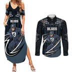 Custom Carlton Navy Couples Matching Summer Maxi Dress and Long Sleeve Button Shirt Captain With Aboriginal Art