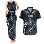 Custom Carlton Navy Couples Matching Tank Maxi Dress and Hawaiian Shirt Captain With Aboriginal Art