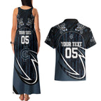 Custom Carlton Navy Couples Matching Tank Maxi Dress and Hawaiian Shirt Captain With Aboriginal Art
