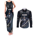 Custom Carlton Navy Couples Matching Tank Maxi Dress and Long Sleeve Button Shirt Captain With Aboriginal Art