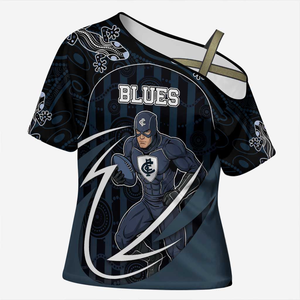 Custom Carlton Navy Cross Shoulder Shirt Captain With Aboriginal Art