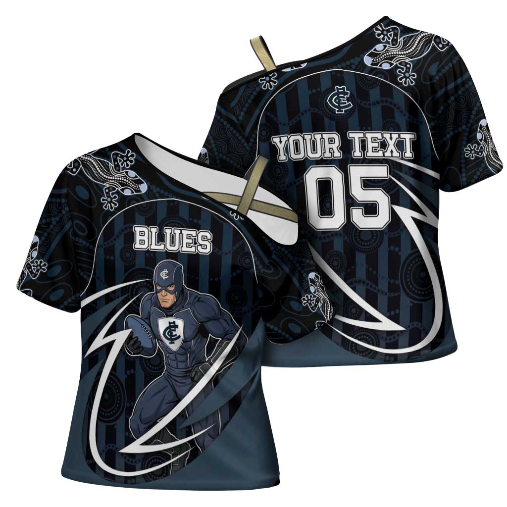 Custom Carlton Navy Cross Shoulder Shirt Captain With Aboriginal Art