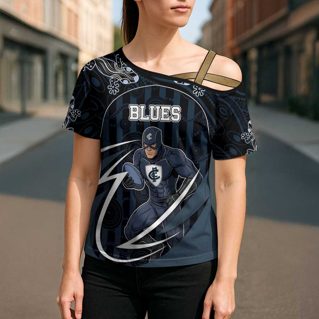 Custom Carlton Navy Cross Shoulder Shirt Captain With Aboriginal Art