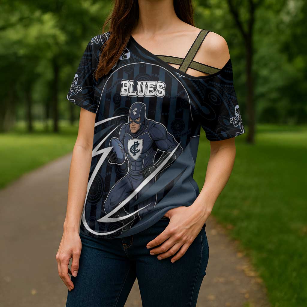 Custom Carlton Navy Cross Shoulder Shirt Captain With Aboriginal Art