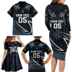 Custom Carlton Navy Family Matching Long Sleeve Bodycon Dress and Hawaiian Shirt Captain With Aboriginal Art