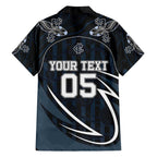 Custom Carlton Navy Family Matching Long Sleeve Bodycon Dress and Hawaiian Shirt Captain With Aboriginal Art