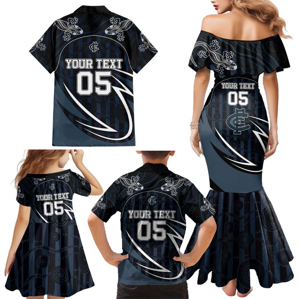 Custom Carlton Navy Family Matching Mermaid Dress and Hawaiian Shirt Captain With Aboriginal Art