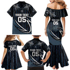 Custom Carlton Navy Family Matching Mermaid Dress and Hawaiian Shirt Captain With Aboriginal Art