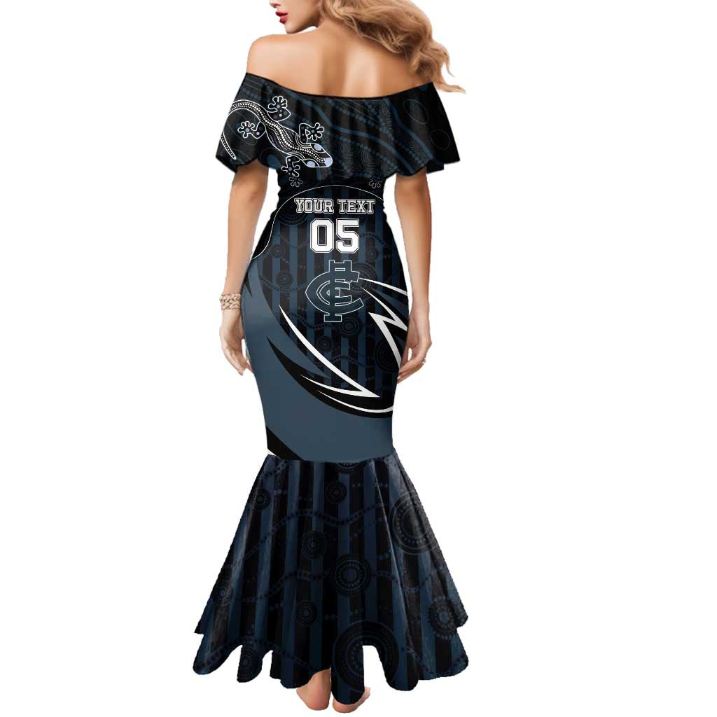 Custom Carlton Navy Family Matching Mermaid Dress and Hawaiian Shirt Captain With Aboriginal Art