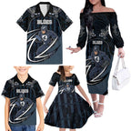 Custom Carlton Navy Family Matching Off The Shoulder Long Sleeve Dress and Hawaiian Shirt Captain With Aboriginal Art