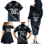 Custom Carlton Navy Family Matching Off The Shoulder Long Sleeve Dress and Hawaiian Shirt Captain With Aboriginal Art