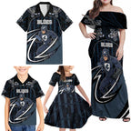 Custom Carlton Navy Family Matching Off Shoulder Maxi Dress and Hawaiian Shirt Captain With Aboriginal Art
