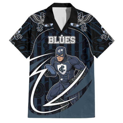 Custom Carlton Navy Family Matching Off Shoulder Maxi Dress and Hawaiian Shirt Captain With Aboriginal Art