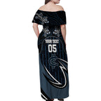 Custom Carlton Navy Family Matching Off Shoulder Maxi Dress and Hawaiian Shirt Captain With Aboriginal Art
