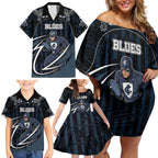 Custom Carlton Navy Family Matching Off Shoulder Short Dress and Hawaiian Shirt Captain With Aboriginal Art