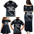 Custom Carlton Navy Family Matching Puletasi and Hawaiian Shirt Captain With Aboriginal Art